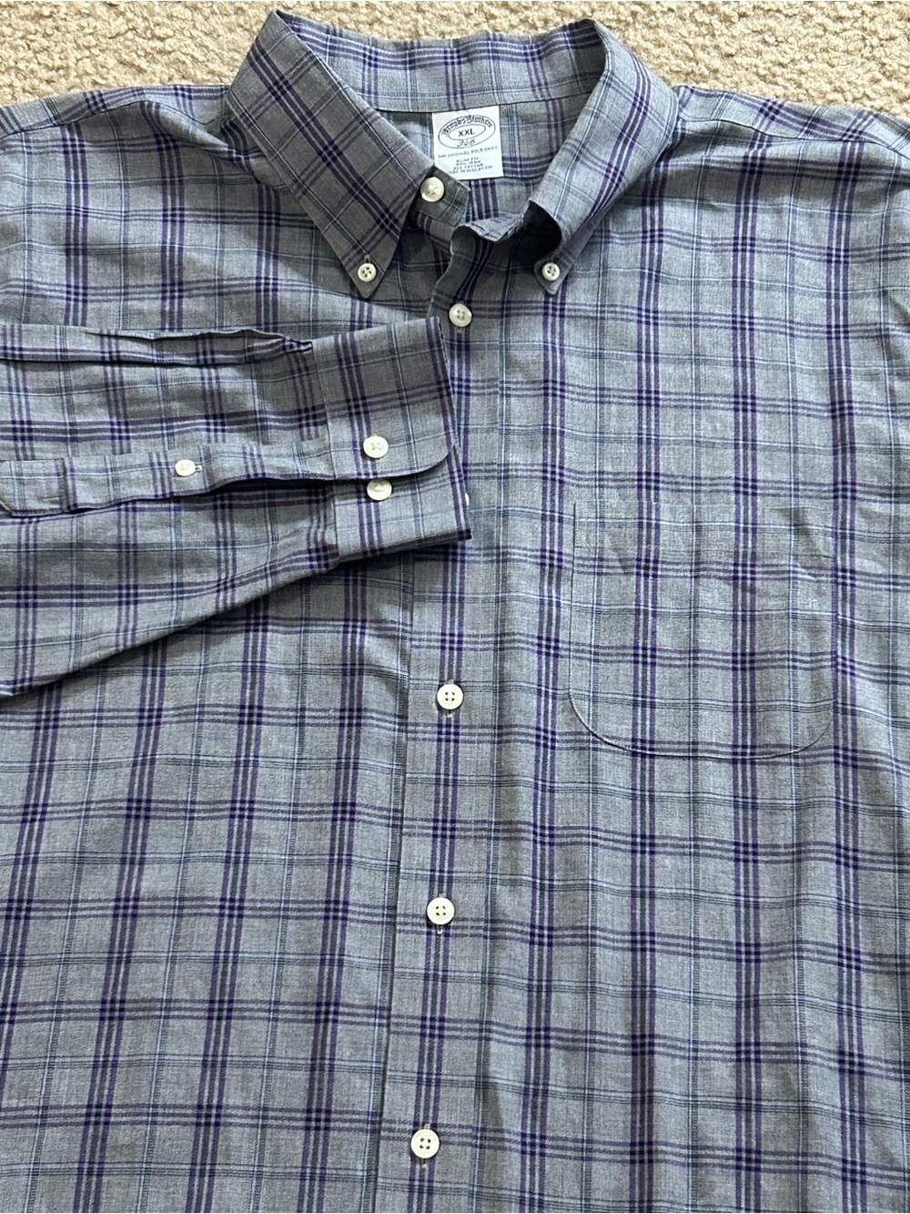 Brooks Brothers 346 Mens XXL Purple Gray Plaid Non-Iron Cotton Button Down Shirt